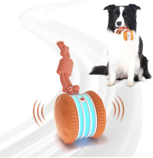 Interactive Dog Toys, Random Path Electric Automatic Moving and Rolling Dogs Toy with Rope for Small Medium Large Dogs, Motion-Activated Dog Stimulation