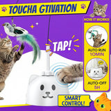Interactive Cat Toys for Indoor Cats: Upgraded 360° Automatic Spin Flying Bird Feather Wand with Silicone Protected Rod Safe Play, Strong 8cm Suction Cup