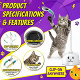 Interactive Cat Toys for Indoor Cats: Upgraded 360° Automatic Spin Flying Bird Feather Wand with Silicone Protected Rod Safe Play, Strong 8cm Suction Cup